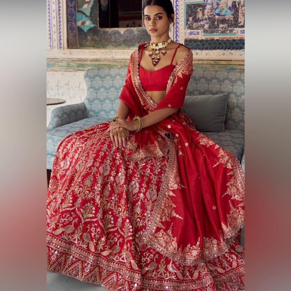 Elegant Red Lehenga with Gold Embroidery